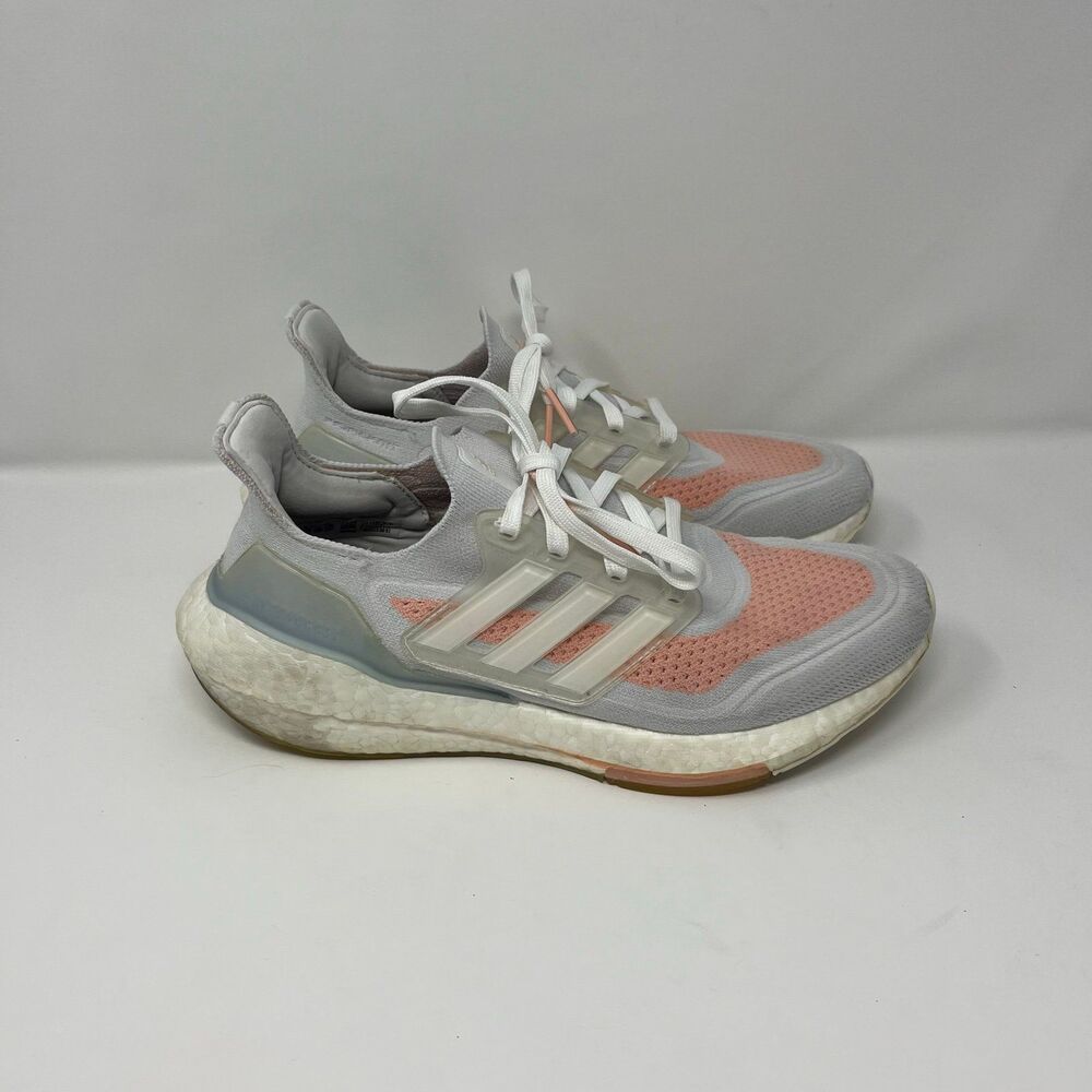 Adidas Ultraboost 21 Crystal White Pink Athletic Running Shoes Womens 8 FY0396‎
